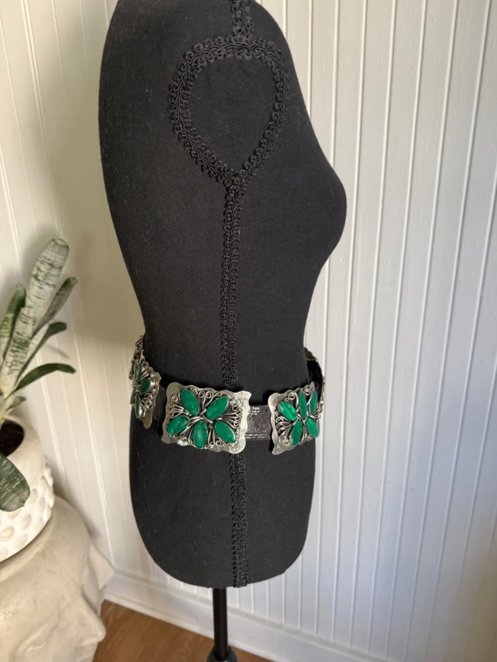 Vintage Navajo Old Pawn Sterling Silver Malachite Concho Belt Handmade